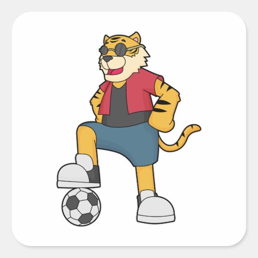 Tijger Voetbal Soccer Vierkante Sticker (Voorkant)