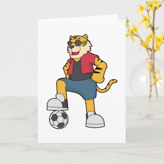 Tijger Voetbalspeler Voetbal Kaart (Gele Bloem)