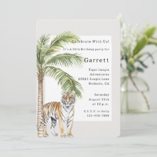 Tijger (volwassen) Oerwoud Animal Palm Tree Birthd Kaart