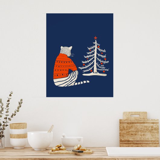 Tijger wacht op kerst poster (Keuken)