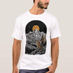 Tijger & Wandelaar Berg Maan Vintage Gravure T-shirt