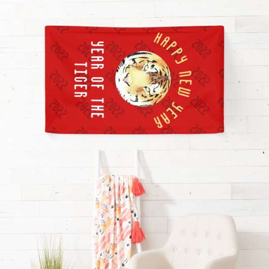 Tijger Waterverf Chinees nieuwjaar 2022 Zodiac Red Spandoek (Insitu)