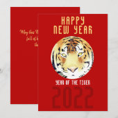 Tijger Waterverf Rood Chinees nieuwjaar 2022 Feestdagenkaart (Voorkant / Achterkant)