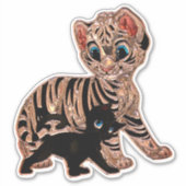 Tijger welp kitten kat schattig metallic look cart sticker (Voorkant)