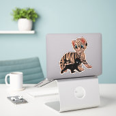 Tijger welp kitten kat schattig metallic look cart sticker (Laptop op bureau)