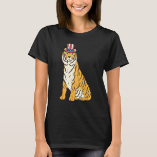 Tijger Wild Dier 4 juli VS Amerikaanse Vlag Pat T-shirt
