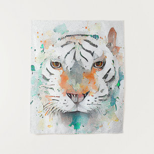 Tijger Wilde Dier Natuur Waterverf Kunst Schildere Wandkleed
