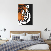 Tijger, wilde kat op zwart canvas afdruk (Insitu (Slaapkamer))