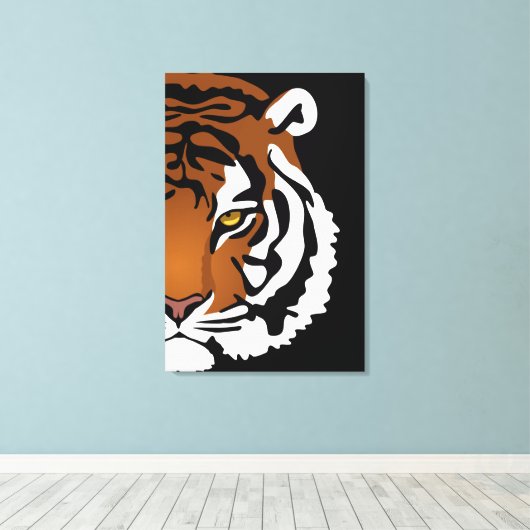 Tijger, wilde kat op zwart canvas afdruk (Insitu (Houten vloer))