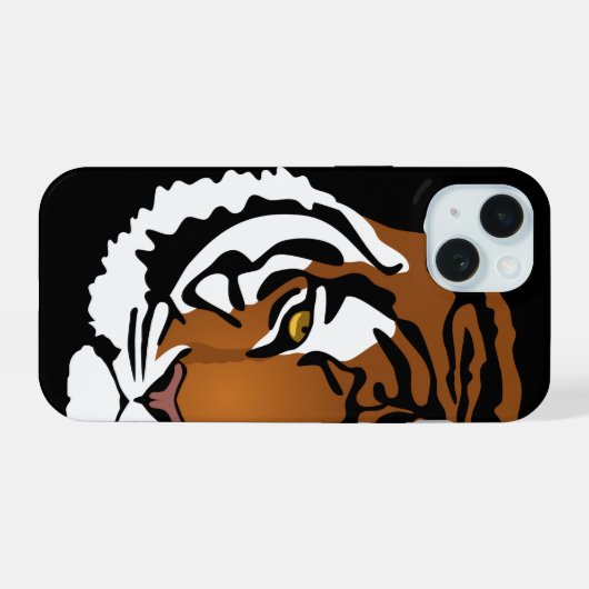Tijger, wilde kat op zwart iPhone 15 case (Achterkant horizontaal)