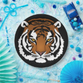 Tijger, wilde kat op zwart papieren bordje (Feest)