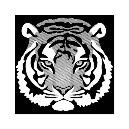 Tijger, wilde kat op zwart rubberstempel (Afrduk)