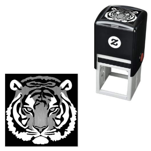 Tijger, wilde kat op zwart  zelfinktende stempel (In situ)