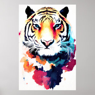 Tijger Wilde Natuur Dierlijke Kleur Kunst Schilder Poster