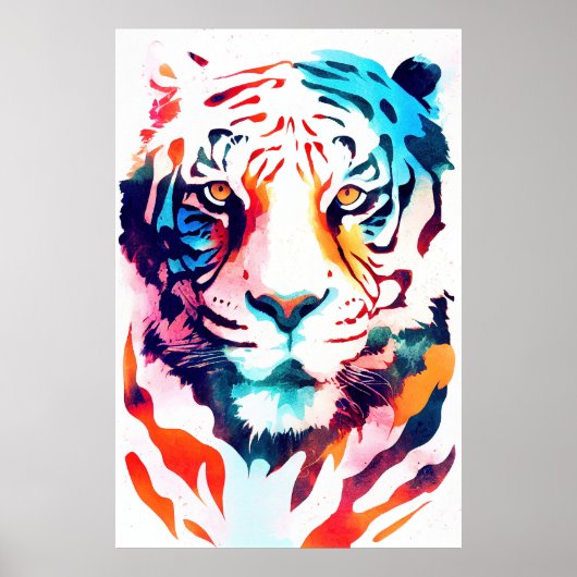 Tijger Wilde Natuur Dierlijke Kleur Kunst Schilder Poster (Voorkant)