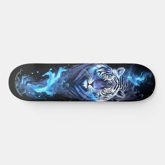 Tijger wit & blauw gloeiende koele stijl persoonlijk skateboard (Horizontaal)