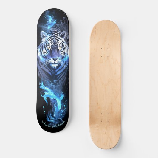 Tijger wit & blauw gloeiende koele stijl persoonlijk skateboard (Voorkant)