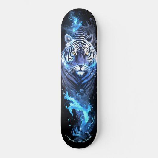 Tijger wit & blauw gloeiende koele stijl persoonlijk skateboard (Voorkant)