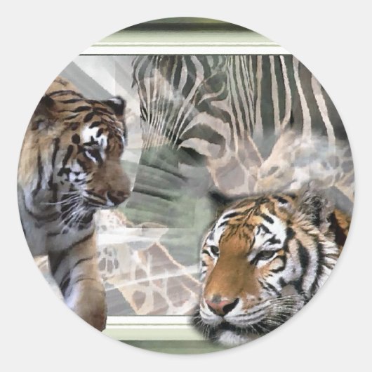 Tijger, Zebra, Giraffe, luiers en groeten Ronde Sticker (Voorkant)