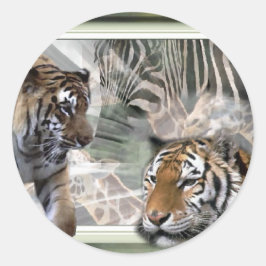Tijger, Zebra, Giraffe, luiers en groeten Ronde Sticker