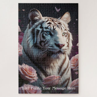 Tijger zittend in een roze rozentuin legpuzzel
