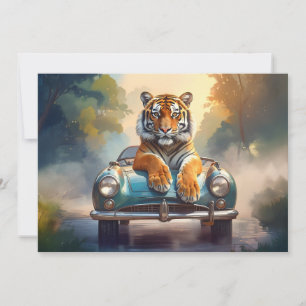 Tijger zittend op een sportauto