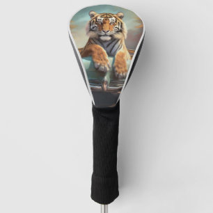 Tijger zittend op een sportauto golfheadcover
