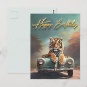 Tijger zittend op een sportwagen Gelukkige verjaar Briefkaart (Voorkant / Achterkant)