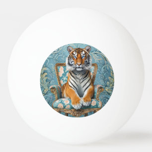 Tijger zittend op een vintage stoel pingpongbal