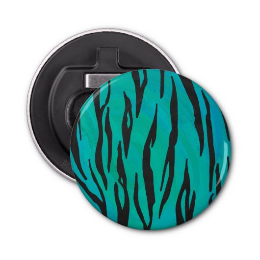 Tijger, zwart en Blauwgroen afdrukken Button Flesopener (Voorkant)