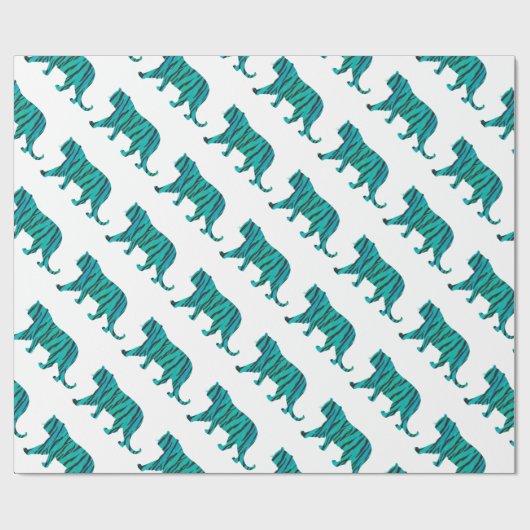 Tijger, zwart en Blauwgroen afdrukken Cadeaupapier (Vlak)