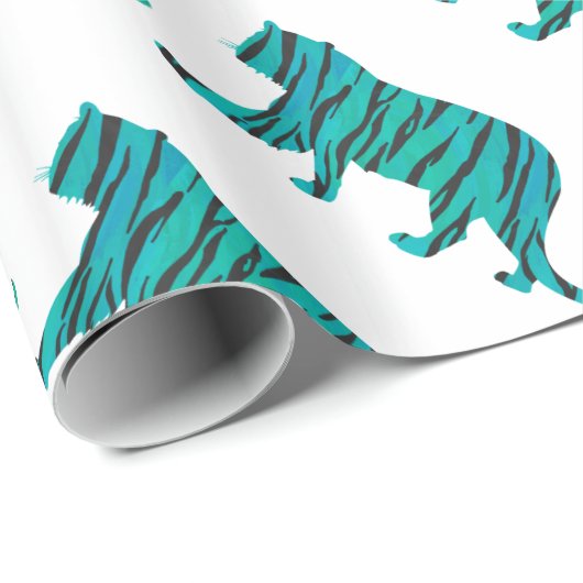Tijger, zwart en Blauwgroen afdrukken Cadeaupapier (Rol Hoek)