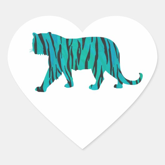 Tijger, zwart en Blauwgroen afdrukken Hart Sticker (Voorkant)