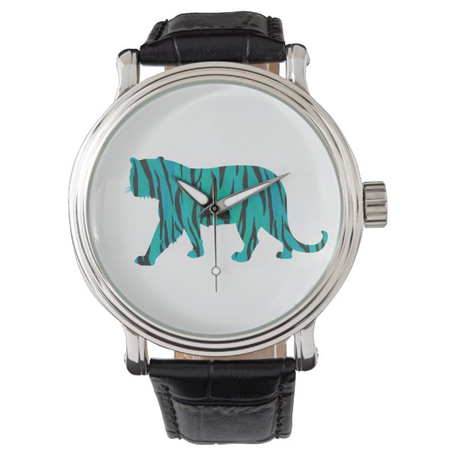 Tijger, zwart en Blauwgroen afdrukken Horloge (Voorkant)