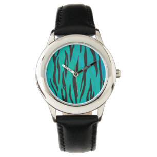 Tijger, zwart en Blauwgroen afdrukken Horloge