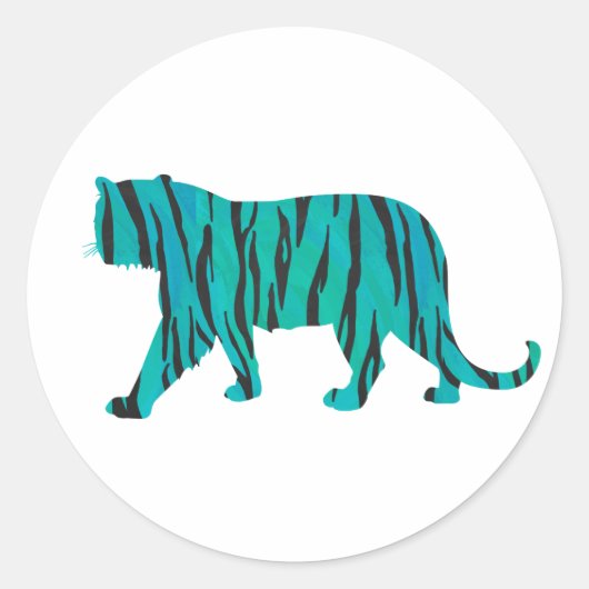 Tijger, zwart en Blauwgroen afdrukken Ronde Sticker (Voorkant)