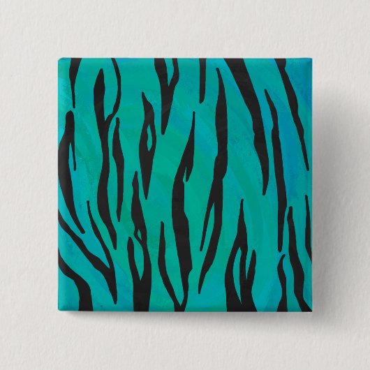 Tijger, zwart en Blauwgroen afdrukken Vierkante Button 5,1 Cm (Voorkant)