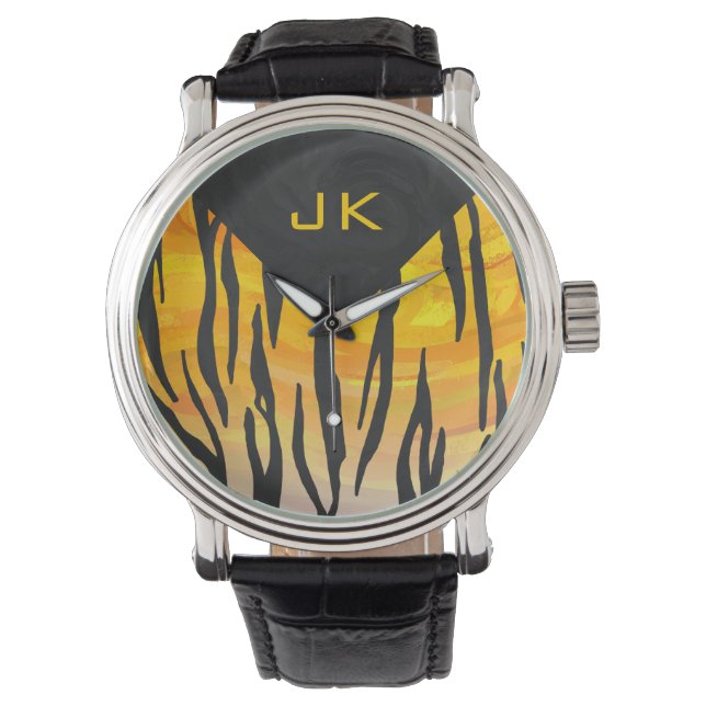 Tijger, zwart en Oranje afdrukken Horloge (Voorkant)