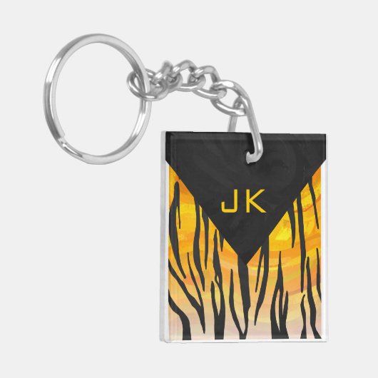 Tijger, zwart en Oranje afdrukken Sleutelhanger (Voorkant Links)