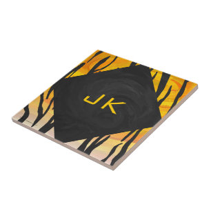 Tijger, zwart en Oranje afdrukken Tegeltje