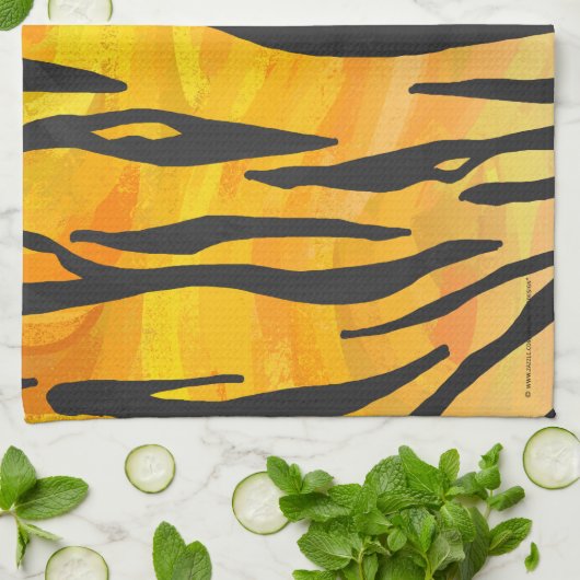 Tijger, zwart en Oranje afdrukken Theedoek (Gevouwen)