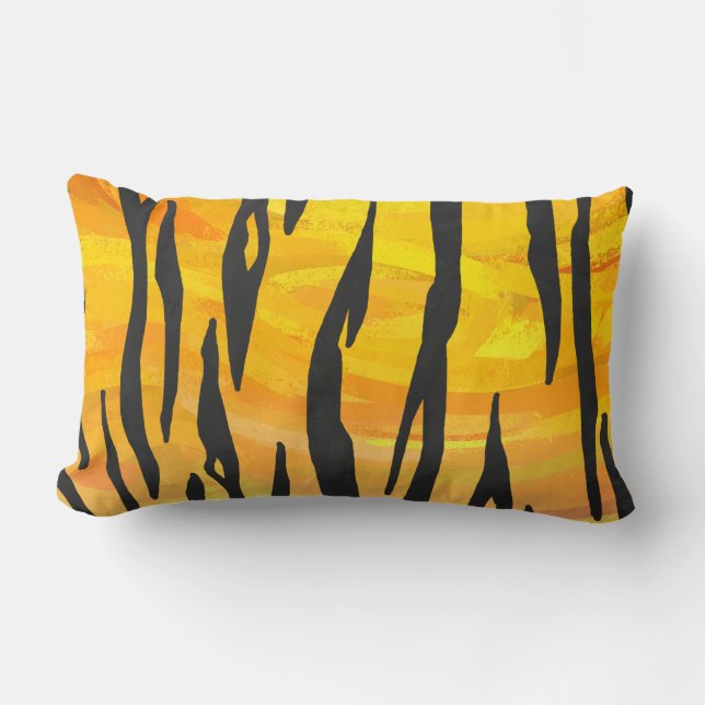 Tijger Zwart en Oranje Print Kussen (Voorkant)