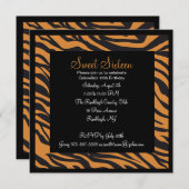 Tijgerafdrukmeisjes zestiende verjaardag uitnodige kaart (Voorkant / Achterkant)