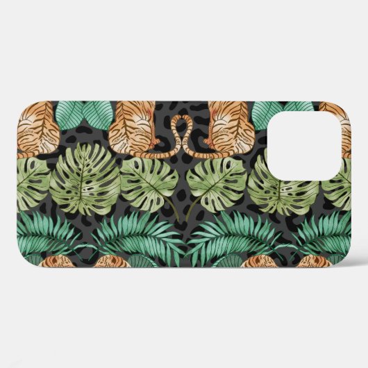 Tijgerbladeren: Waterverf Oerwoud naadloos. Case-Mate iPhone Case (Achterkant (horizontaal))