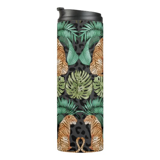 Tijgerbladeren: Waterverf Oerwoud naadloos. Thermosbeker (Geroteerd rechts)