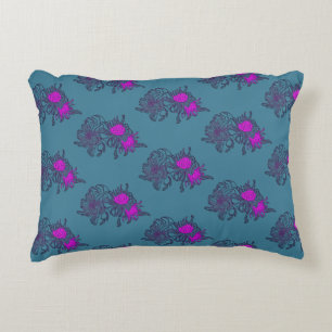 Tijgerblauw Bloempatroon met Roze Accenten Kussen