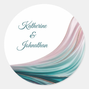 Tijgerblauw & Blush Zijde Huwelijk Op maat gemaakt Ronde Sticker