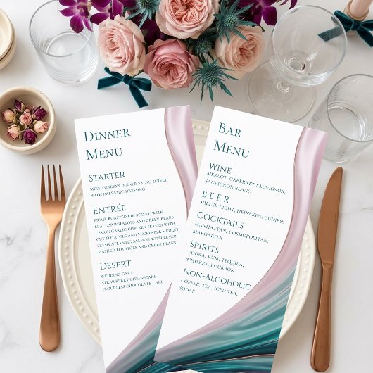 Tijgerblauw & Blush Zijde Trouwdiner & Bar Menu