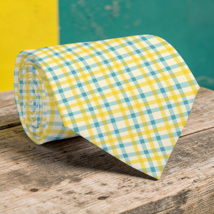 Tijgerblauw en Geel Schotse Patroon Necktie Knoop Stropdas