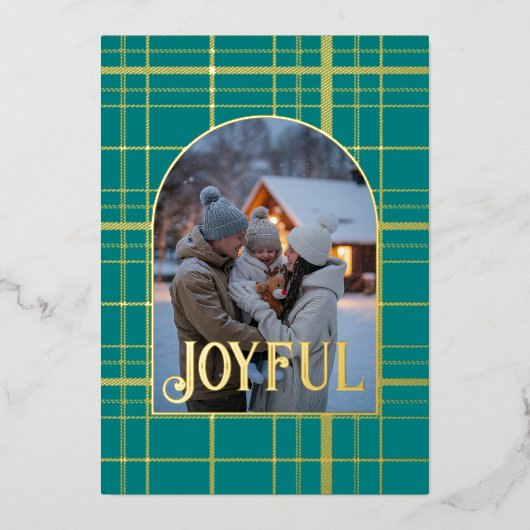 Tijgerblauw en goud gingang Kerstvakantie foto Folie Feestdagenkaart (Voorkant)